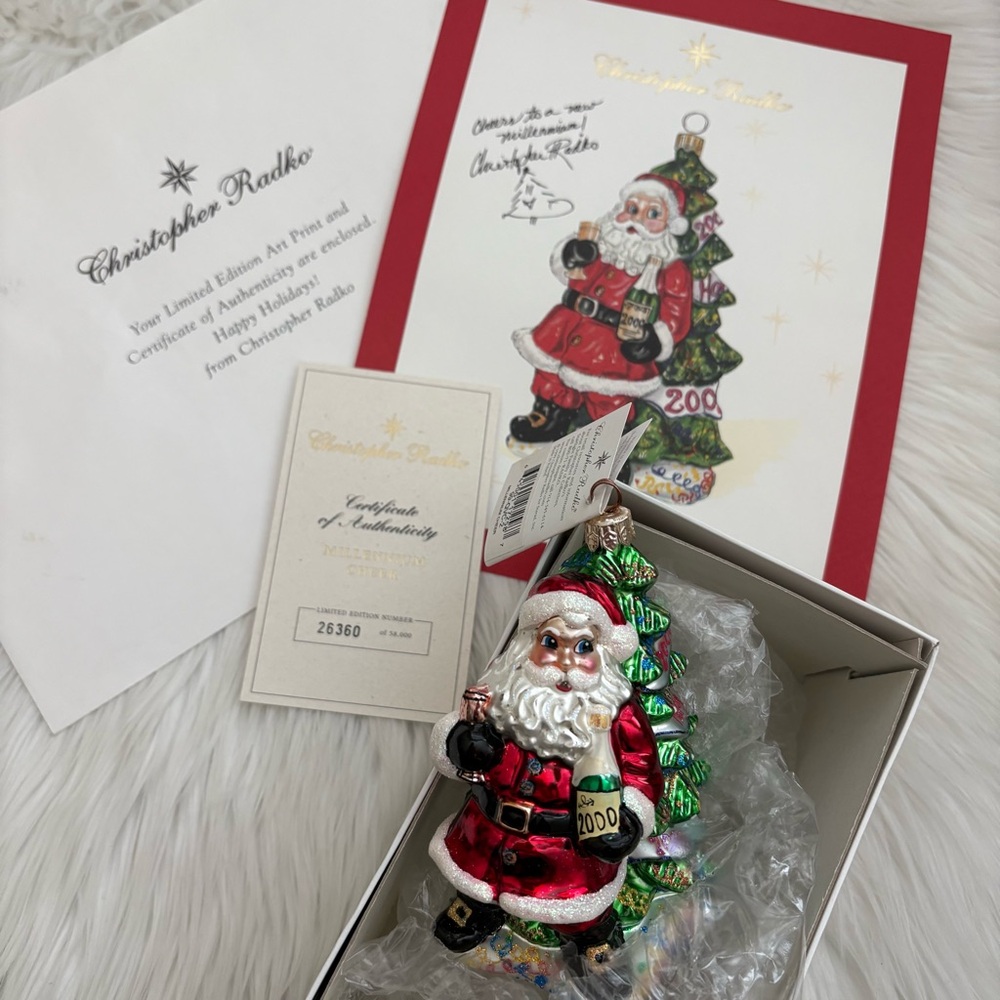 Christopher Radko Milennium Cheer Y2k Santa & Tree Ornament and Art Print